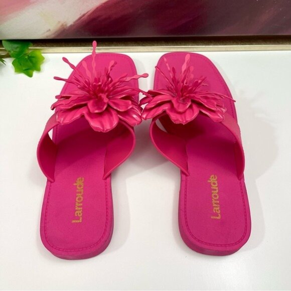 LARROUDE Hibiscus Flower Flip Flop Sandals in Pink Size 6/7 - Picture 7 of 12